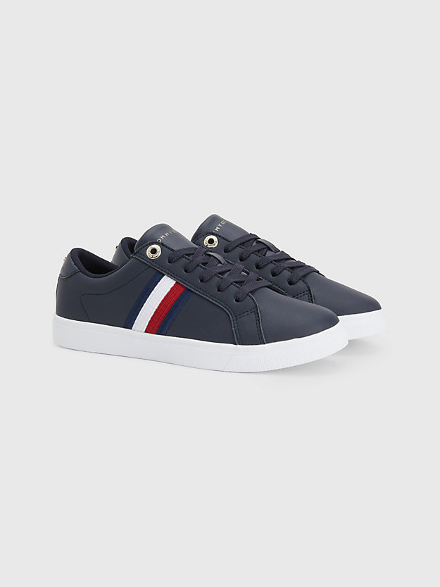 Essential Stripe Leather Cupsole Trainers | BLUE | Tommy Hilfiger