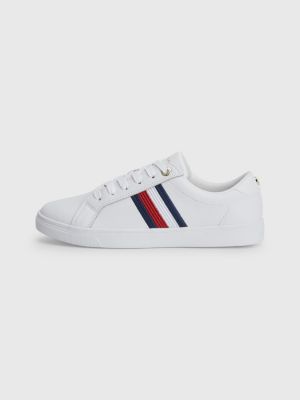 Essential Stripe Leather Cupsole Trainers | WHITE | Tommy Hilfiger