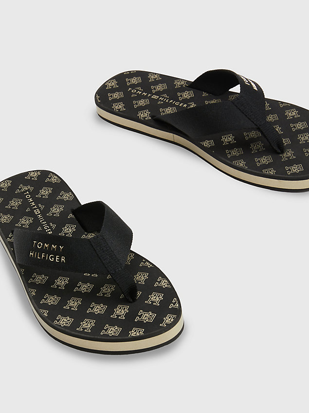 black slippers met logo in goudkleur voor dames - tommy hilfiger