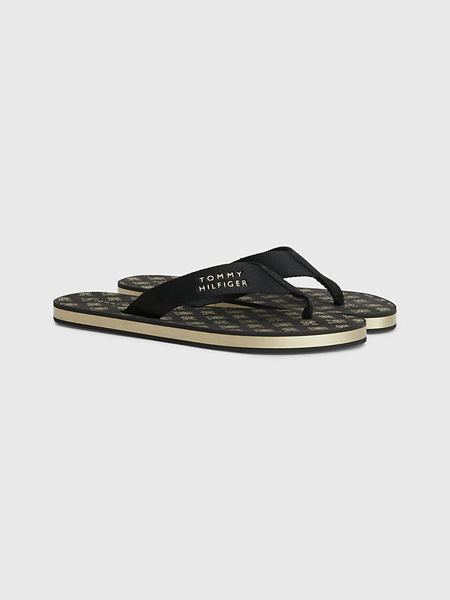 black slippers met logo in goudkleur voor dames - tommy hilfiger