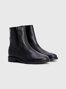 black leather monogram ankle boots for women tommy hilfiger