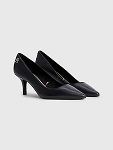 black leather monogram plaque pointed toe shoes for women tommy hilfiger