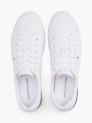 white embossed logo signature trainers for women tommy hilfiger