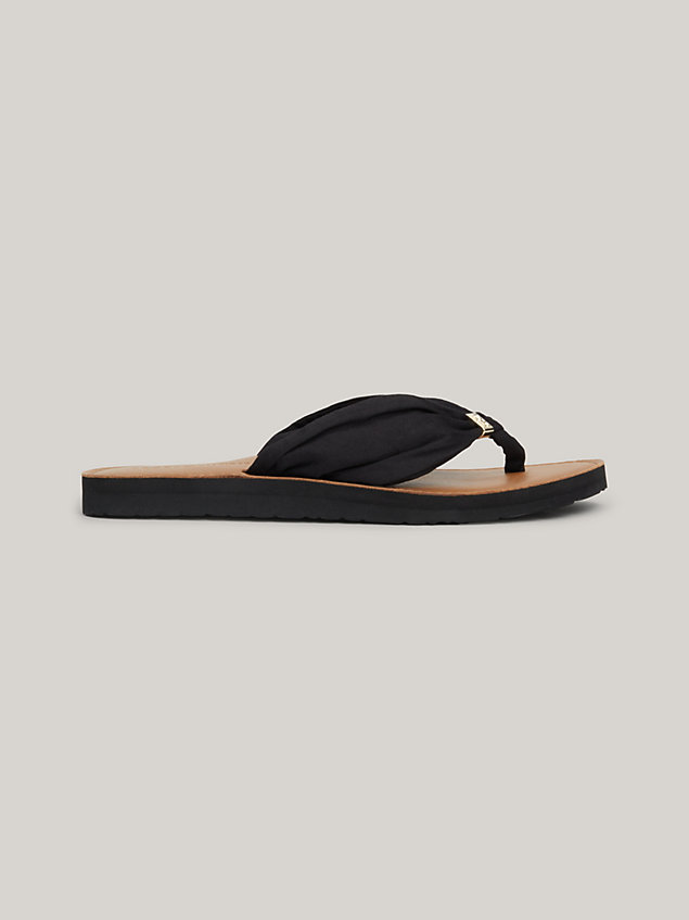 black elevated ruched strap flat beach sandals for women tommy hilfiger