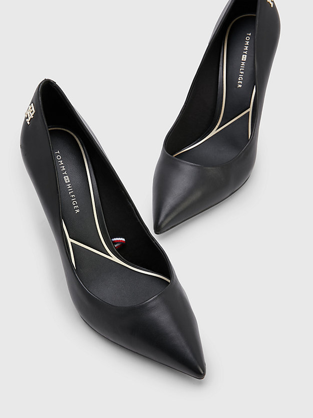 BLACK Leather Monogram High Heels for women TOMMY HILFIGER