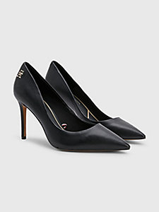 black leather monogram high heels for women tommy hilfiger
