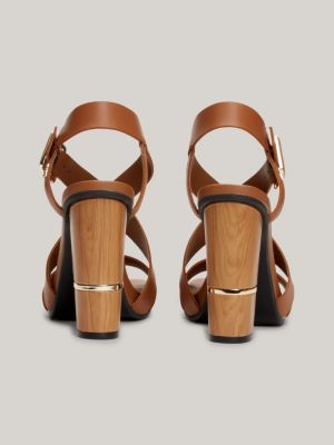 TH Monogram Ledersandale mit Metallic-Finish | Braun | Tommy Hilfiger