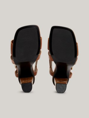 TH Monogram Ledersandale mit Metallic-Finish | Braun | Tommy Hilfiger