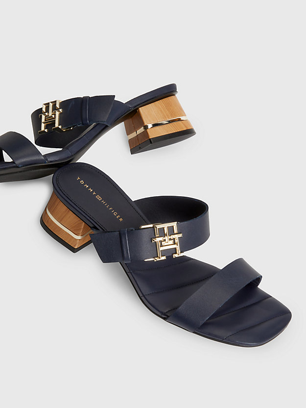 SPACE BLUE TH Monogram Block Heel Leather Sandals for women TOMMY HILFIGER