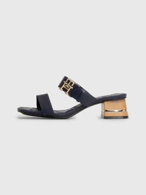 TH Monogram Block Heel Leather Sandals BLUE Tommy Hilfiger