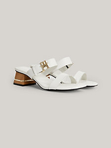 white th monogram block heel leather sandals for women tommy hilfiger