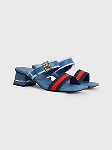 blue th monogram block heel sandals for women tommy hilfiger
