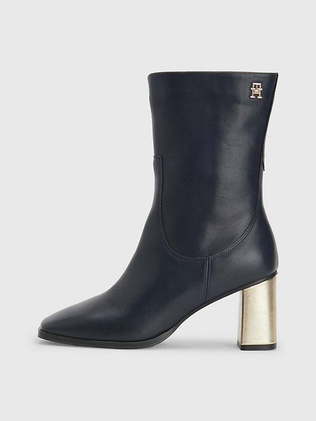 blue leather square toe block heel boots for women tommy hilfiger