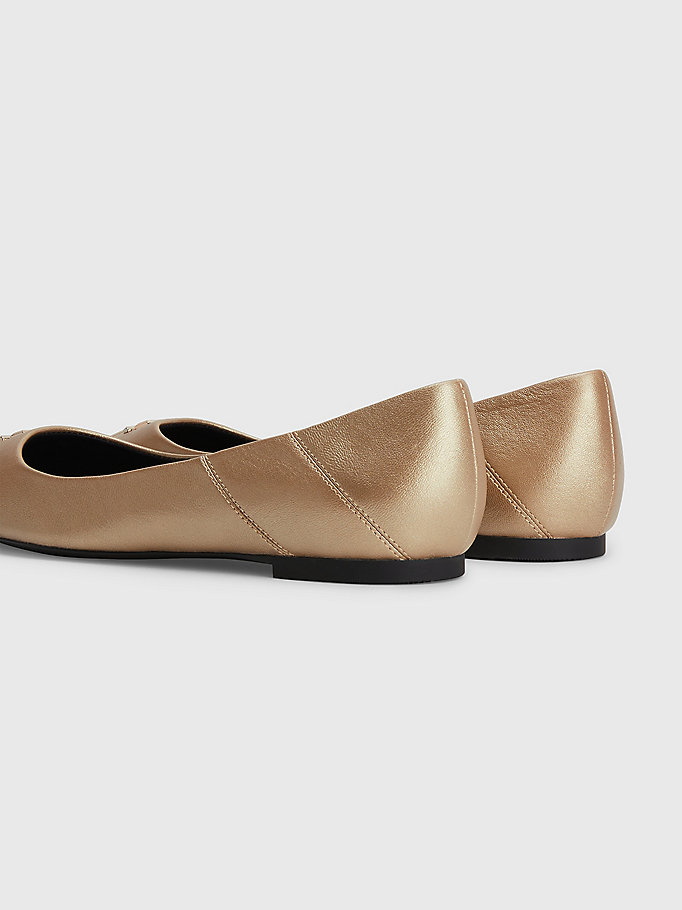 gold metallic leather monogram pointed toe ballerinas for women tommy hilfiger