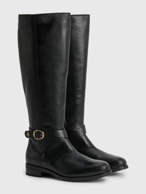 Monogram Leather Knee-High Boots | BLACK | Tommy Hilfiger