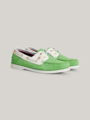 Leather Monogram Lace-Up Boat Shoes | GREEN | Tommy Hilfiger