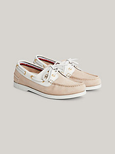 pink leather monogram lace-up boat shoes for women tommy hilfiger