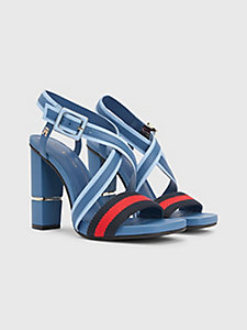 blue block heel monogram sandals for women tommy hilfiger