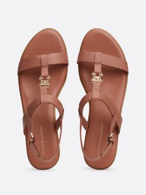 TH Monogram Leather Flat Slingback Sandals