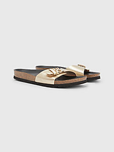 yellow leather cork flat mule sandals for women tommy hilfiger