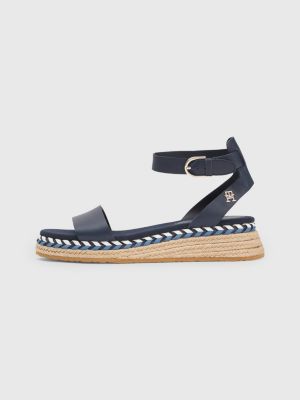 nicotine Hassy tekst Leren sandaal met lage sleehak en monogram | BLAUW | Tommy Hilfiger