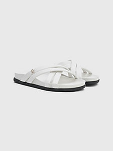 white leather monogram strap sandals for women tommy hilfiger