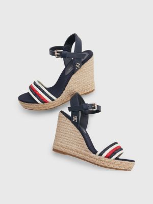 Joseph Banks marked grammatik Stripe Monogram Wedge Espadrille Sandals | BLUE | Tommy Hilfiger