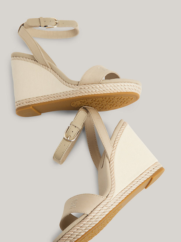 khaki sandale mit hohem keilabsatz und seil-details für damen - tommy hilfiger