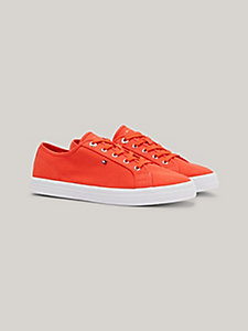oranje essential sneaker met veters voor dames - tommy hilfiger