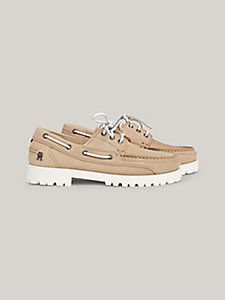 khaki leather cleat boat shoes for women tommy hilfiger
