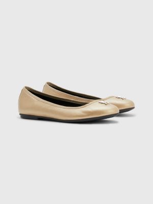 overholdelse montage shabby Metallic Leather Round Toe Ballerinas | YELLOW | Tommy Hilfiger