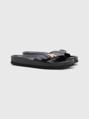 vride Ideel Jernbanestation Leather Monogram Mule Sandals | BLACK | Tommy Hilfiger