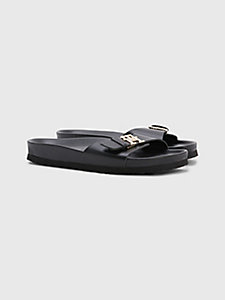 black leather monogram mule sandals for women tommy hilfiger