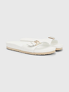 white leather monogram mule sandals for women tommy hilfiger