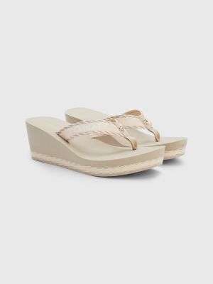 Op en neer gaan scheepsbouw speling Teenslipper met logowebbing en hoge sleehak | KHAKI | Tommy Hilfiger