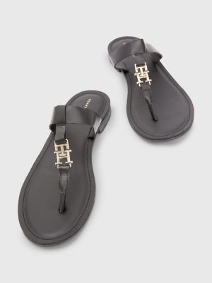 Elevated Leather TBar Flat Sandals BLACK Tommy Hilfiger
