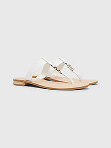 white elevated leather t-bar flat sandals for women tommy hilfiger