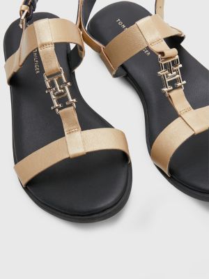 Prestatie sneeuwman Iedereen Platte leren sandalen | GEEL | Tommy Hilfiger