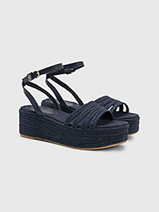 blauw essential espadrille-sandaal met plateauzool voor dames - tommy hilfiger