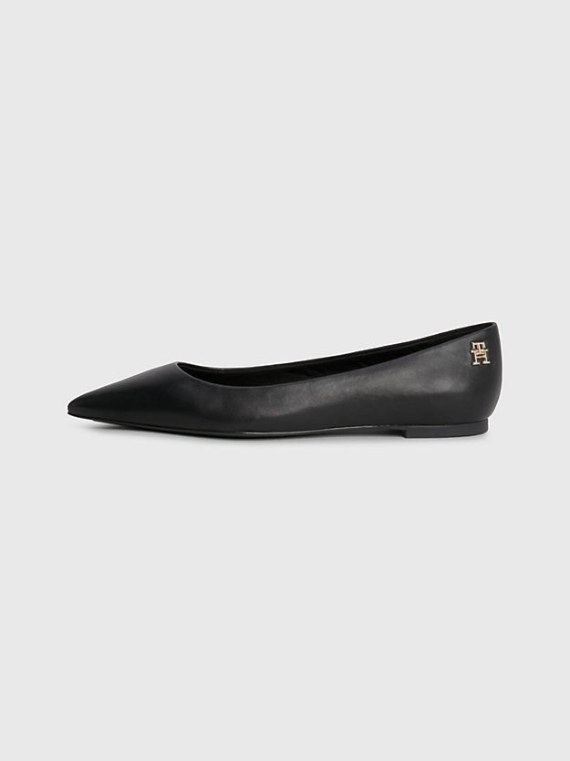 BLACK Leather Pointed Toe Ballerinas for women TOMMY HILFIGER