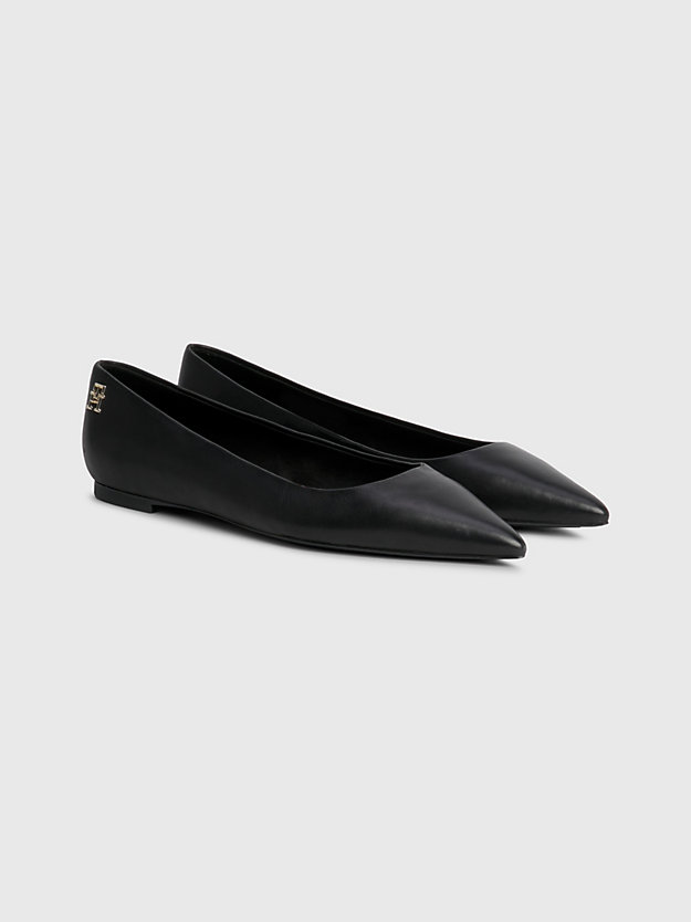 BLACK Leather Pointed Toe Ballerinas for women TOMMY HILFIGER