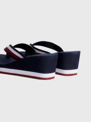 Medisch stel je voor Dhr Essential signature-teenslipper met sleehak | BLAUW | Tommy Hilfiger