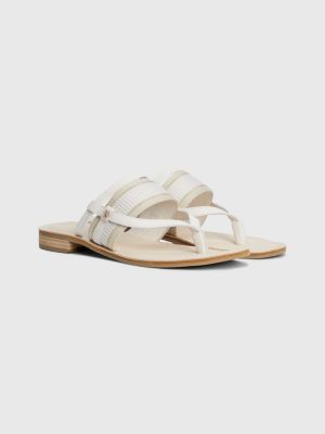 Sandales mules plates en cuir et toile Beige Tommy Hilfiger