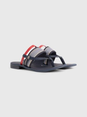 Sandales mules plates en cuir et toile Bleu Tommy Hilfiger