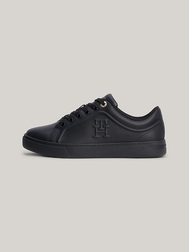 black casual leather monogram cupsole trainers for women tommy hilfiger