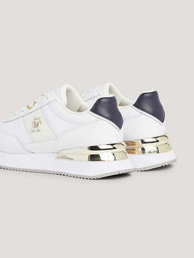 white elevated leather runner trainers for women tommy hilfiger
