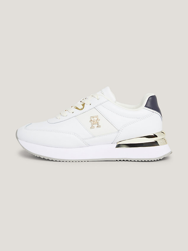 white elevated leather runner trainers for women tommy hilfiger