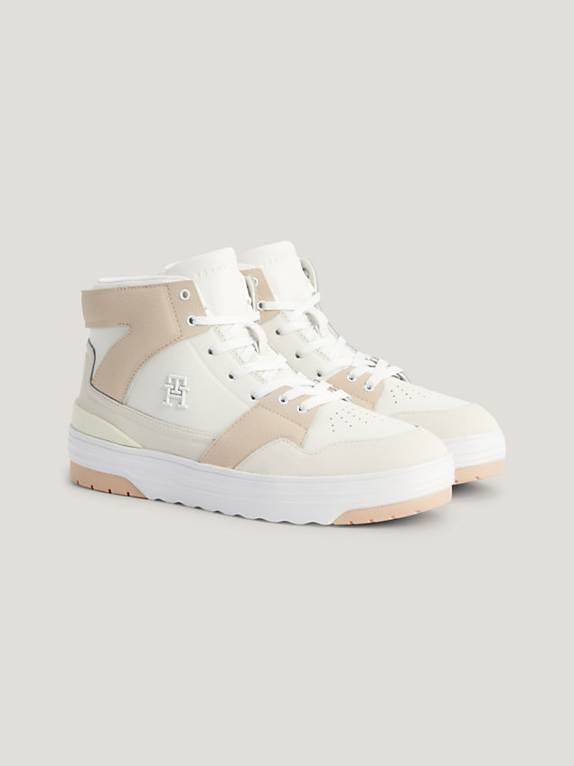 white th monogram high-top basketball trainers for women tommy hilfiger