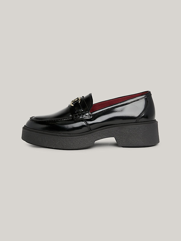 black th monogram leather flatform loafers for women tommy hilfiger