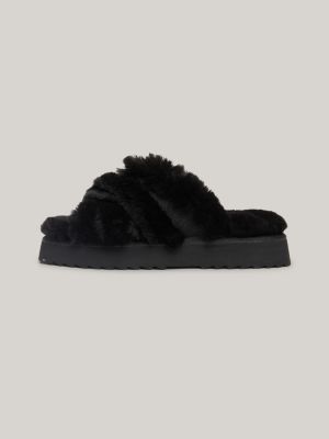 Black slippers with strap hot sale